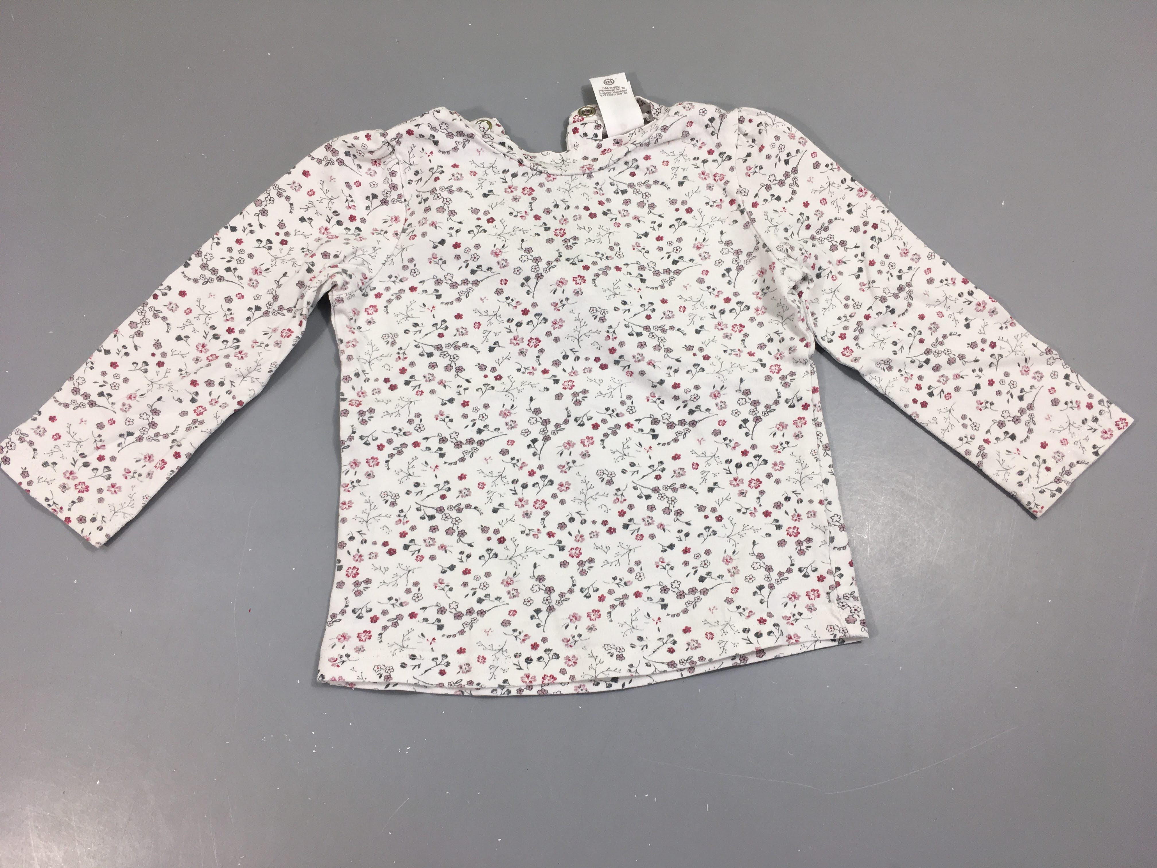 T-shirt m.l blanc fleurs mauves/gris