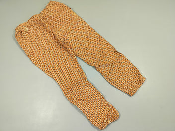 Pantalon fluide taille et chevilles élastiques, jaune moutarde à motifs blanc et bleu marine