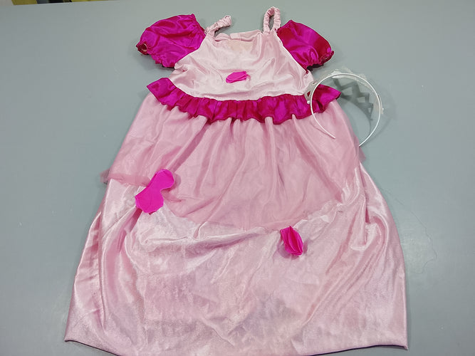 Déguisement robe princesse rose + couronne argentée. Légers accros, petite tache 5-7a, moins cher chez Petit Kiwi