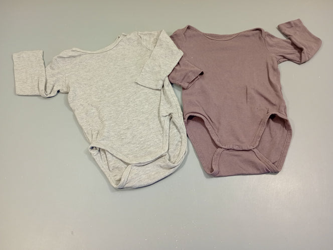 Lot de 2 bodies ml 1 mauve et 1 gris flammé, moins cher chez Petit Kiwi