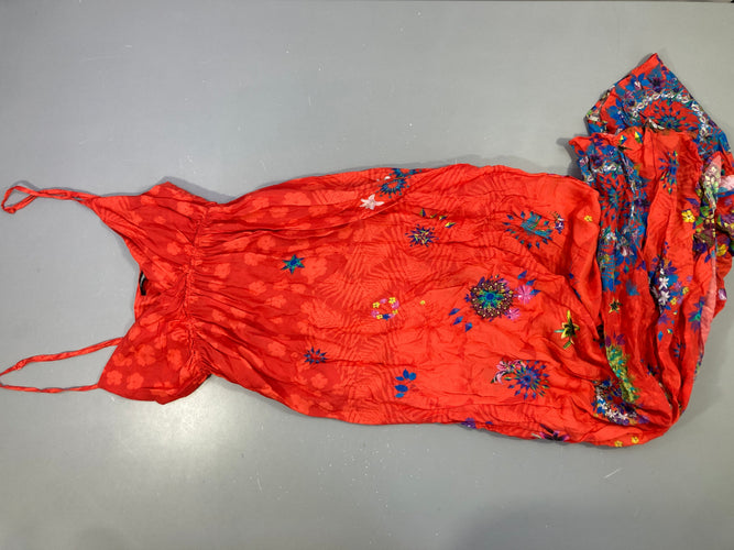Robe s.m longue rouge orangée motifs coloré, moins cher chez Petit Kiwi