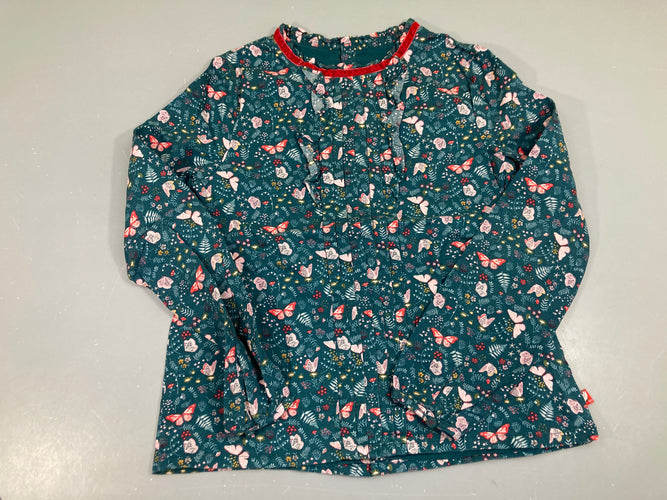 Blouse m.l vert papillons rose/rouge, moins cher chez Petit Kiwi