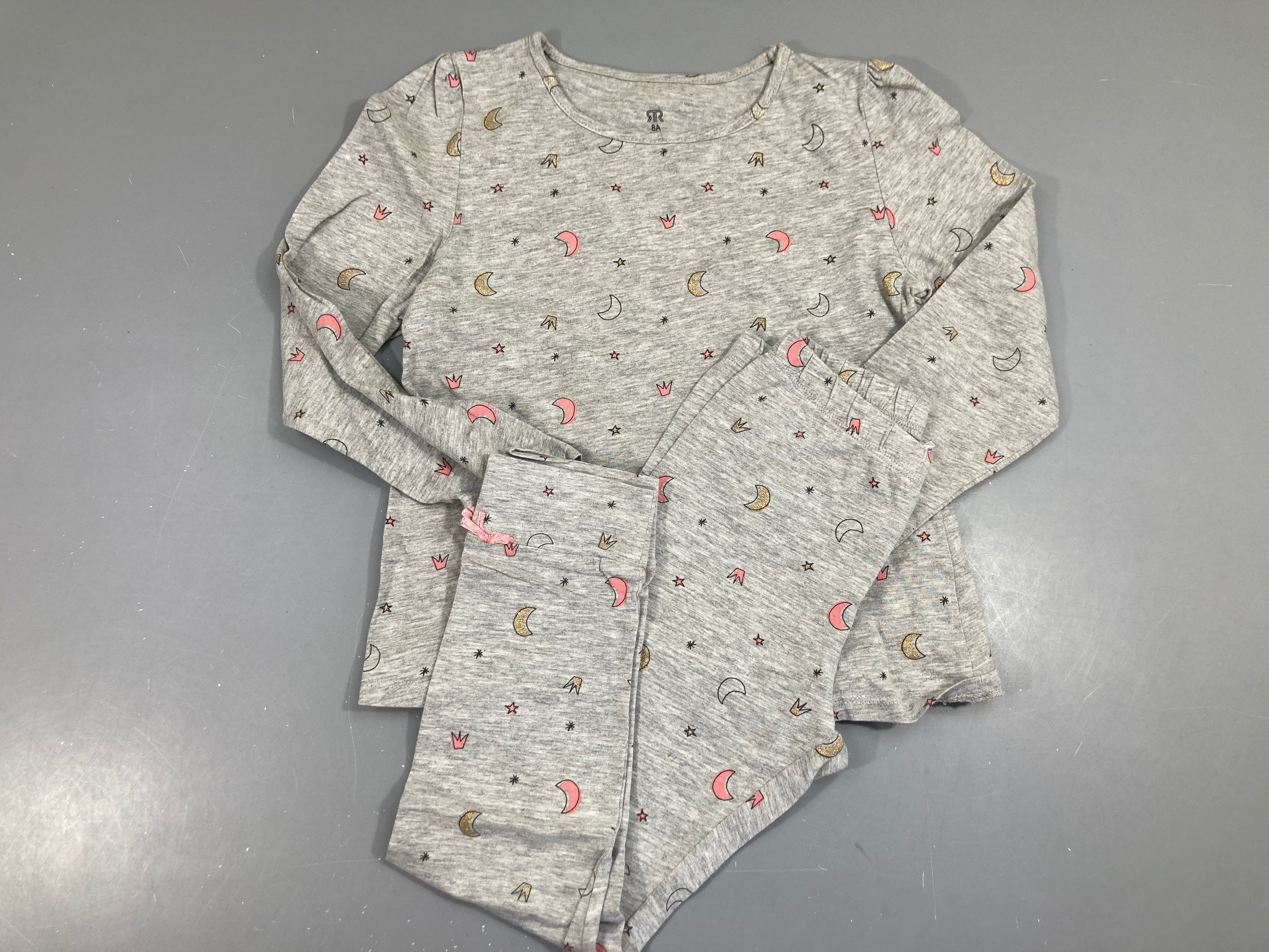 Pyjama 2 pièces jersey gris clair lunes et couronnes