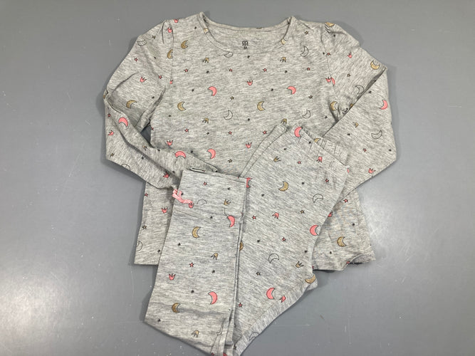Pyjama 2 pièces jersey gris clair lunes et couronnes, moins cher chez Petit Kiwi