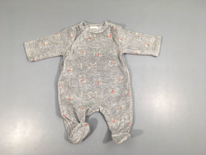Pyjama velours gris rennes Christmas, moins cher chez Petit Kiwi