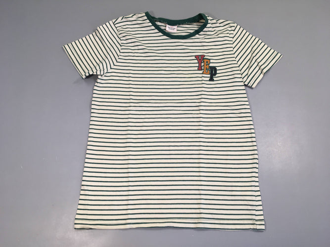 T-shirt m.c blanc rayé vert Yep, légèrement bouloché, moins cher chez Petit Kiwi