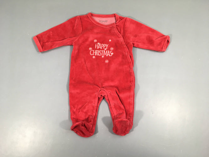 Pyjama velours rouge Happy Christmas, moins cher chez Petit Kiwi