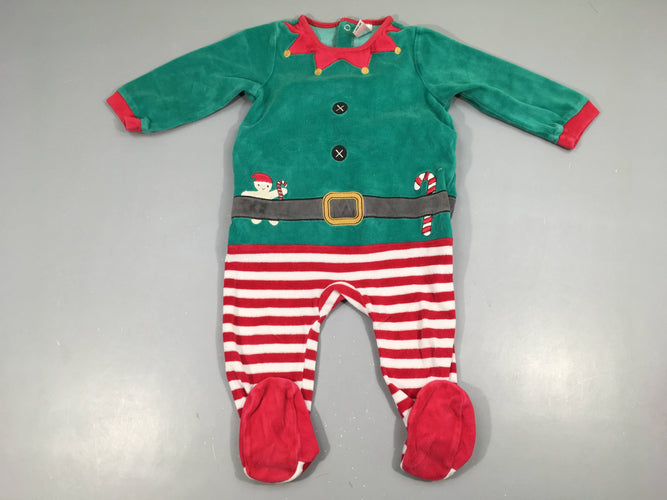 Pyjama velours vert-rouge de Noël, moins cher chez Petit Kiwi