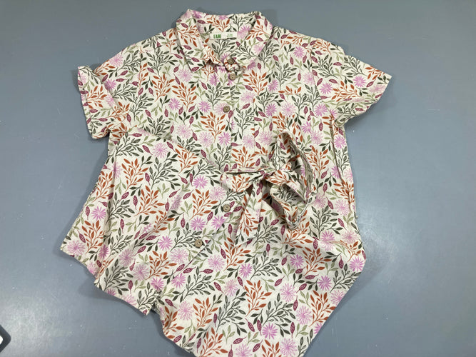 Robe chemise m.c ecru et fleurs rose/vert/brun, moins cher chez Petit Kiwi