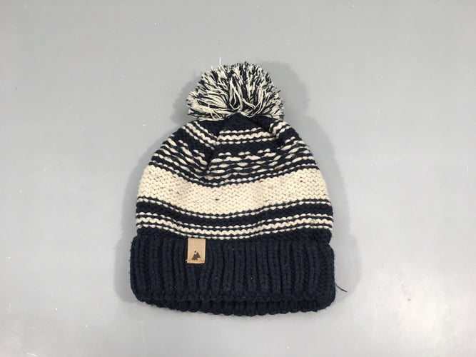 Bonnet maille bleu-écru pompon, moins cher chez Petit Kiwi