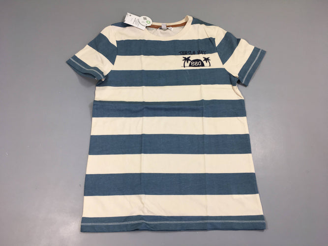 NEUF T-shirt m.c blanc rayé bleu BBQ, moins cher chez Petit Kiwi