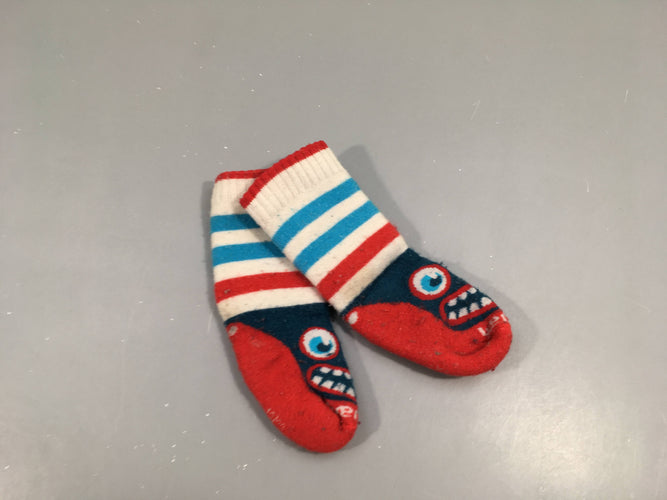 Chaussettes de ski Wed'ze rouge-bleu-blanc Légèrement souillées talon 1 peu boulochée, moins cher chez Petit Kiwi