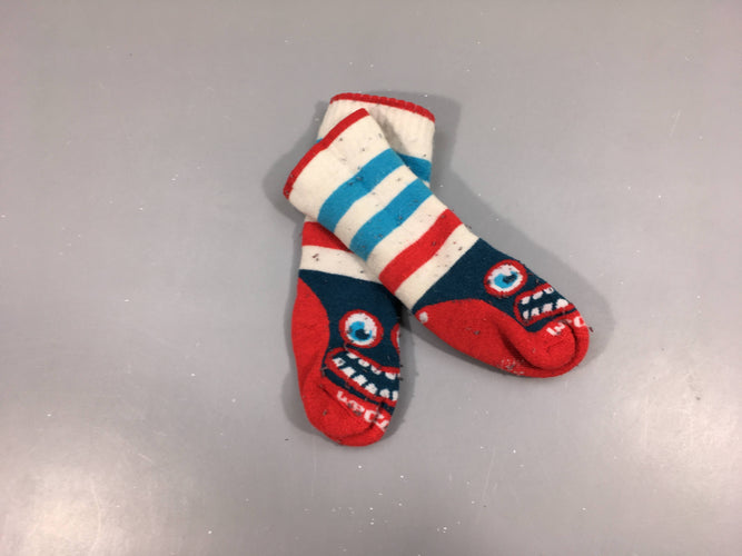 Chaussettes de ski Wed'ze rouge-bleu-blanc Légèrement souillées talon 1 peu boulochée, moins cher chez Petit Kiwi