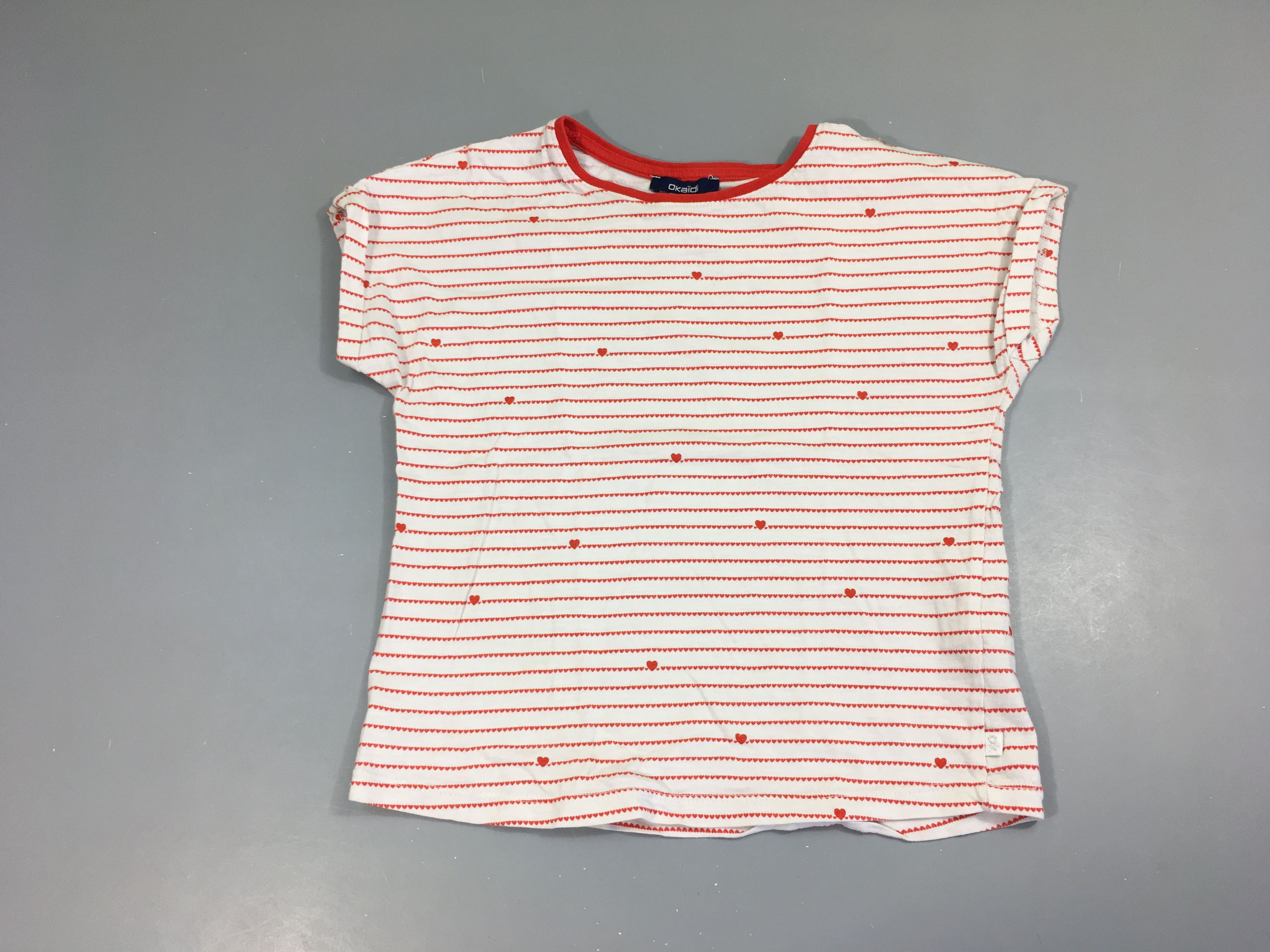 T-shirt m.c blanc flammé rayé rouge coeurs