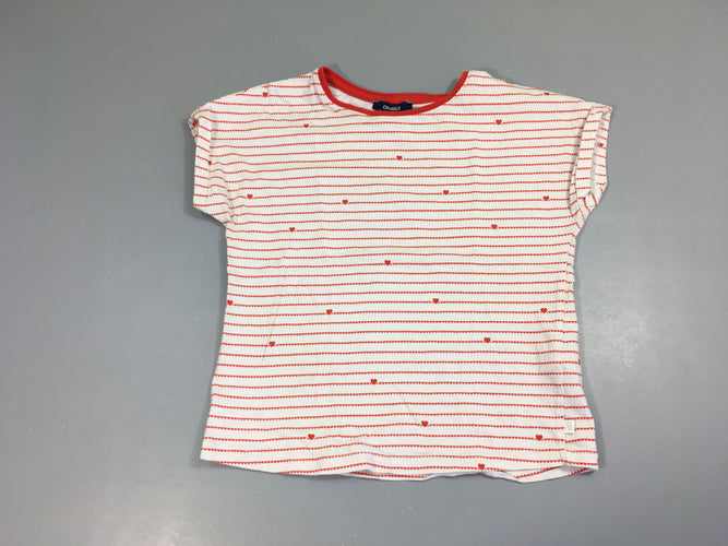 T-shirt m.c blanc flammé rayé rouge coeurs, moins cher chez Petit Kiwi