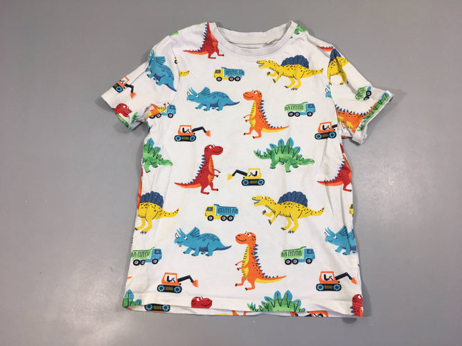 T-shirt m.c blanc dinos camions, moins cher chez Petit Kiwi