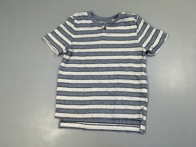T-shirt m.c rayé bleu/gris moucheté col bouton, moins cher chez Petit Kiwi