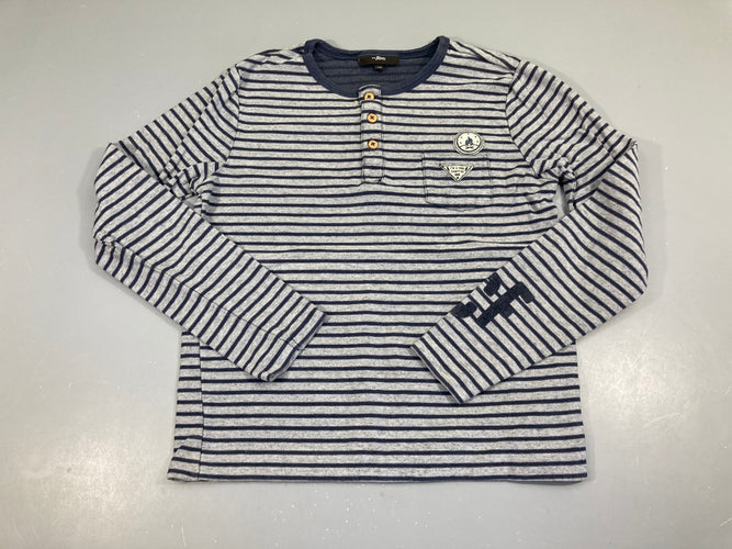 T-shirt m.l gris rayé bleu col boutons, moins cher chez Petit Kiwi