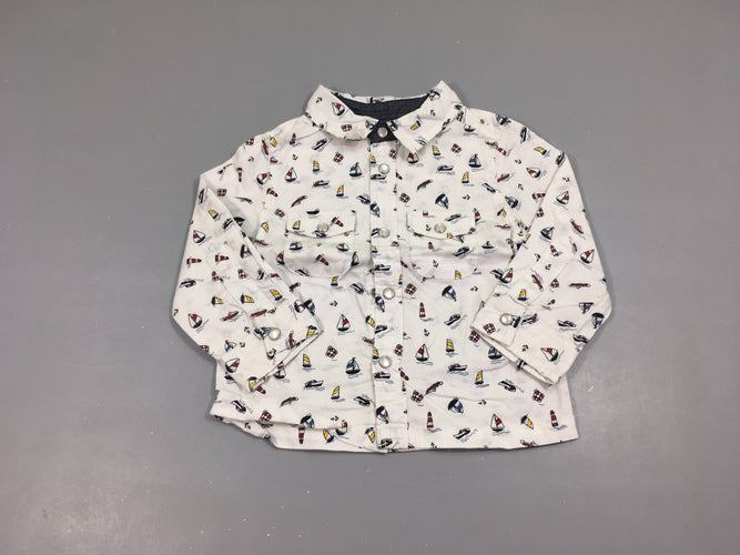 Chemise m.l blanc bateaux, moins cher chez Petit Kiwi