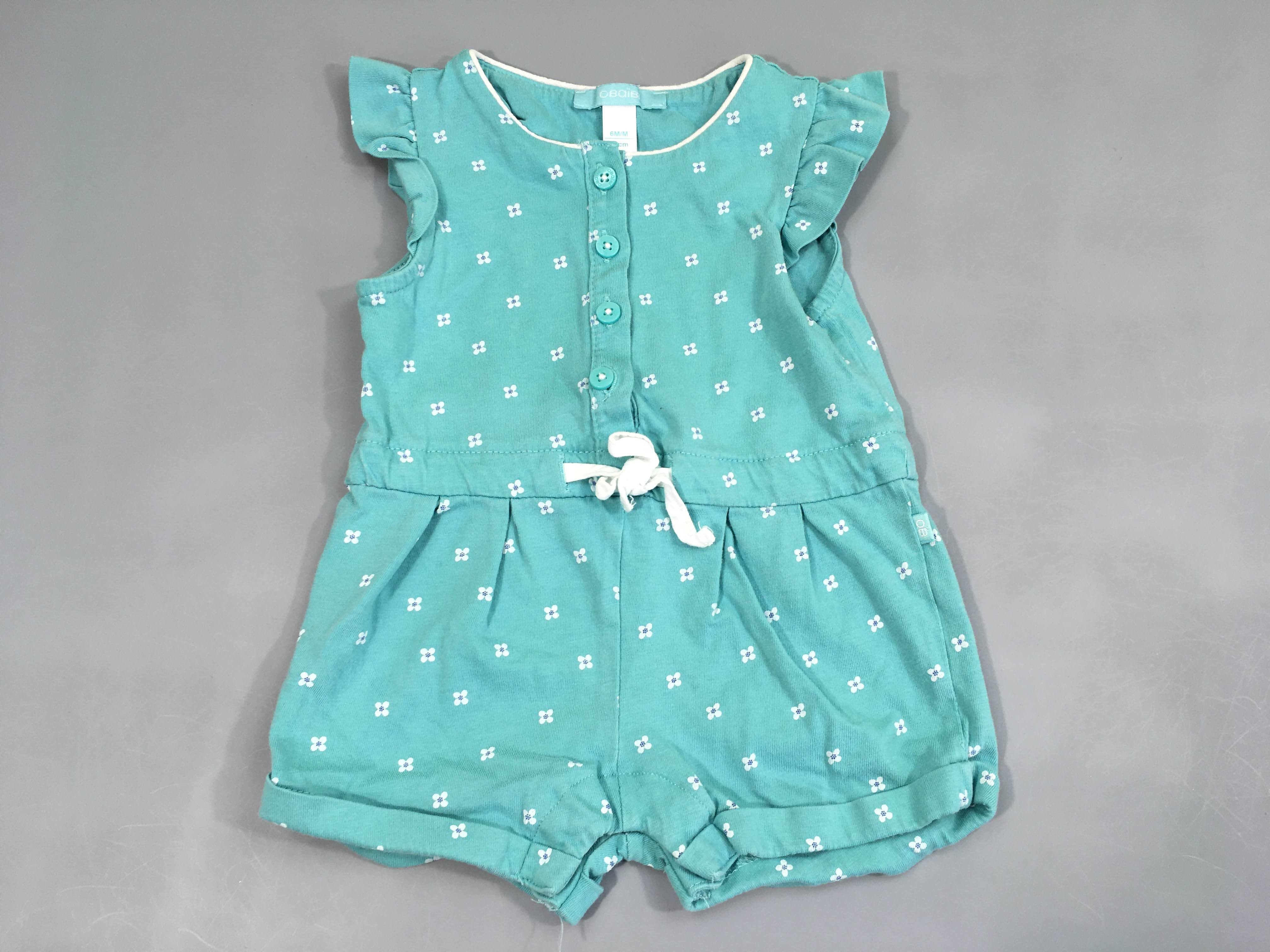 Combishort m.c jersey turquoise fleurs boutons