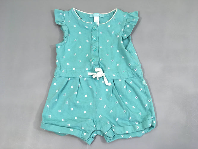 Combishort m.c jersey turquoise fleurs boutons, moins cher chez Petit Kiwi