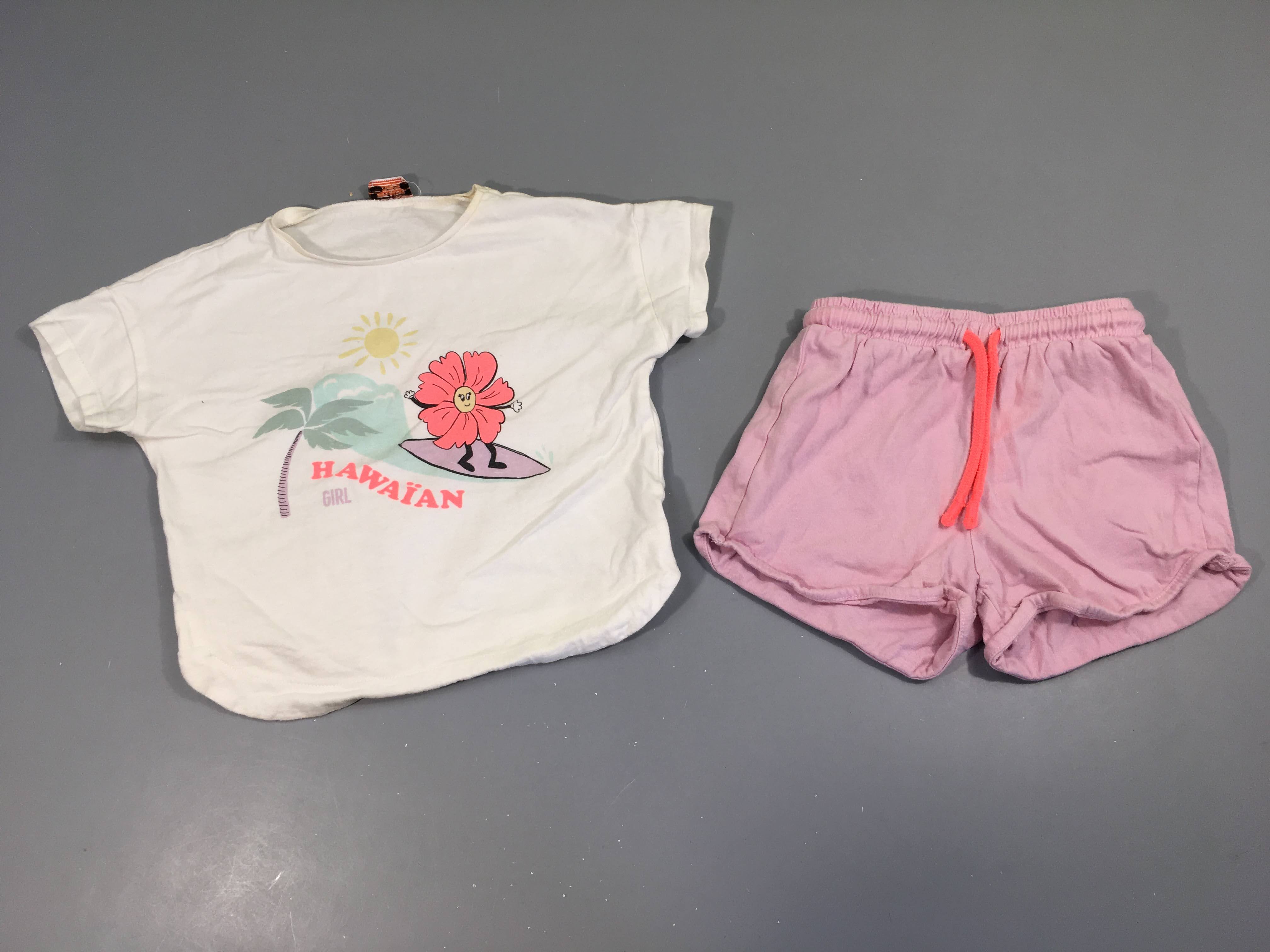 Pyjashort 2pcs jersey blanc Hawaian, col jauni