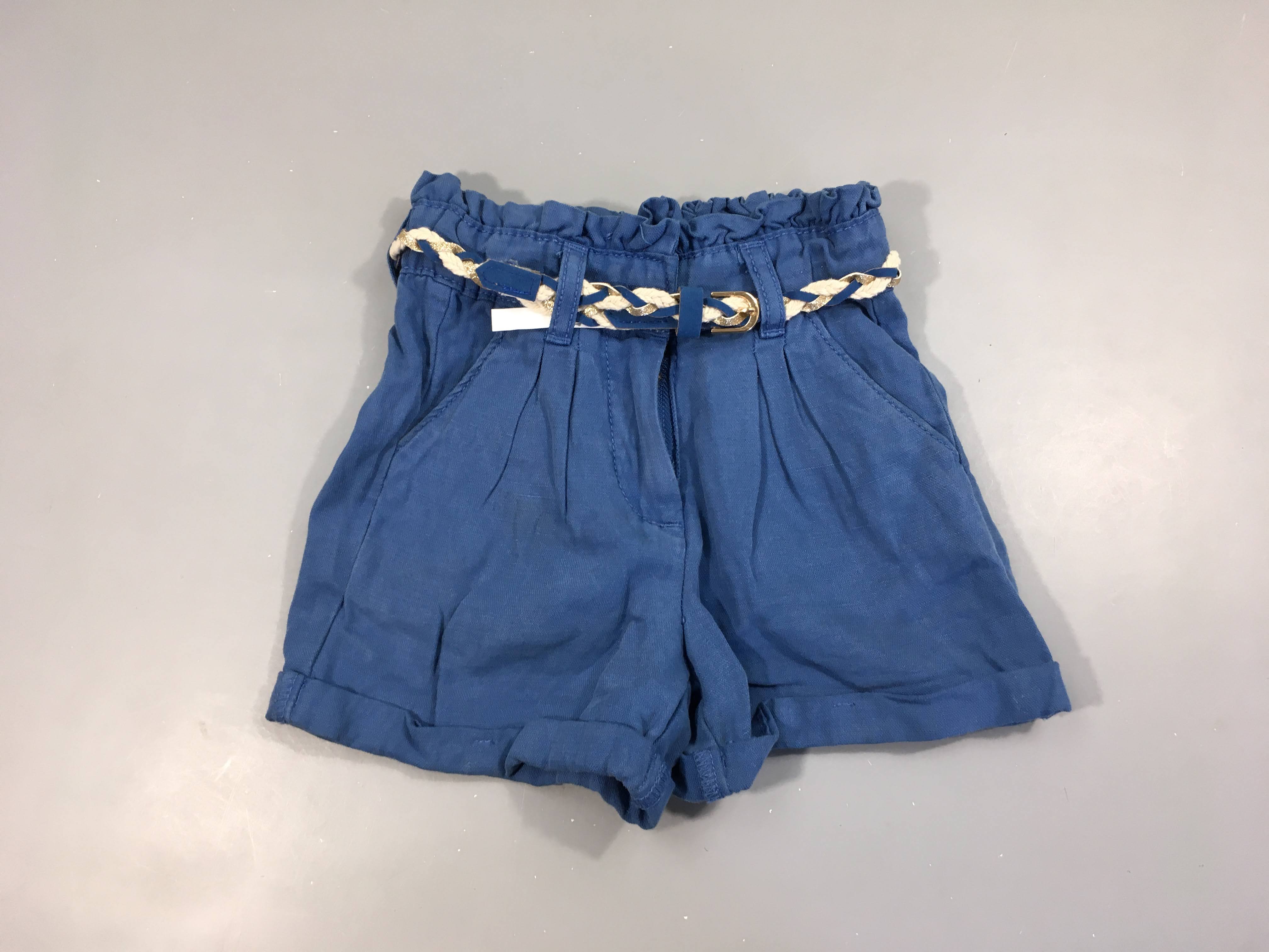 Short coton ble à revers ceinture