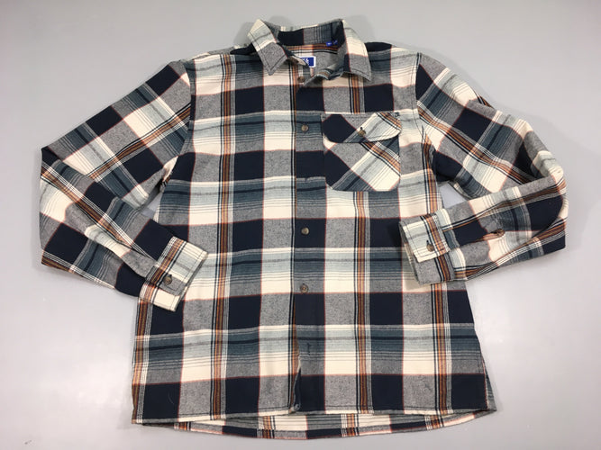 Chemise m.l flanelle à carreaux bleu marine/blanc/orange, moins cher chez Petit Kiwi