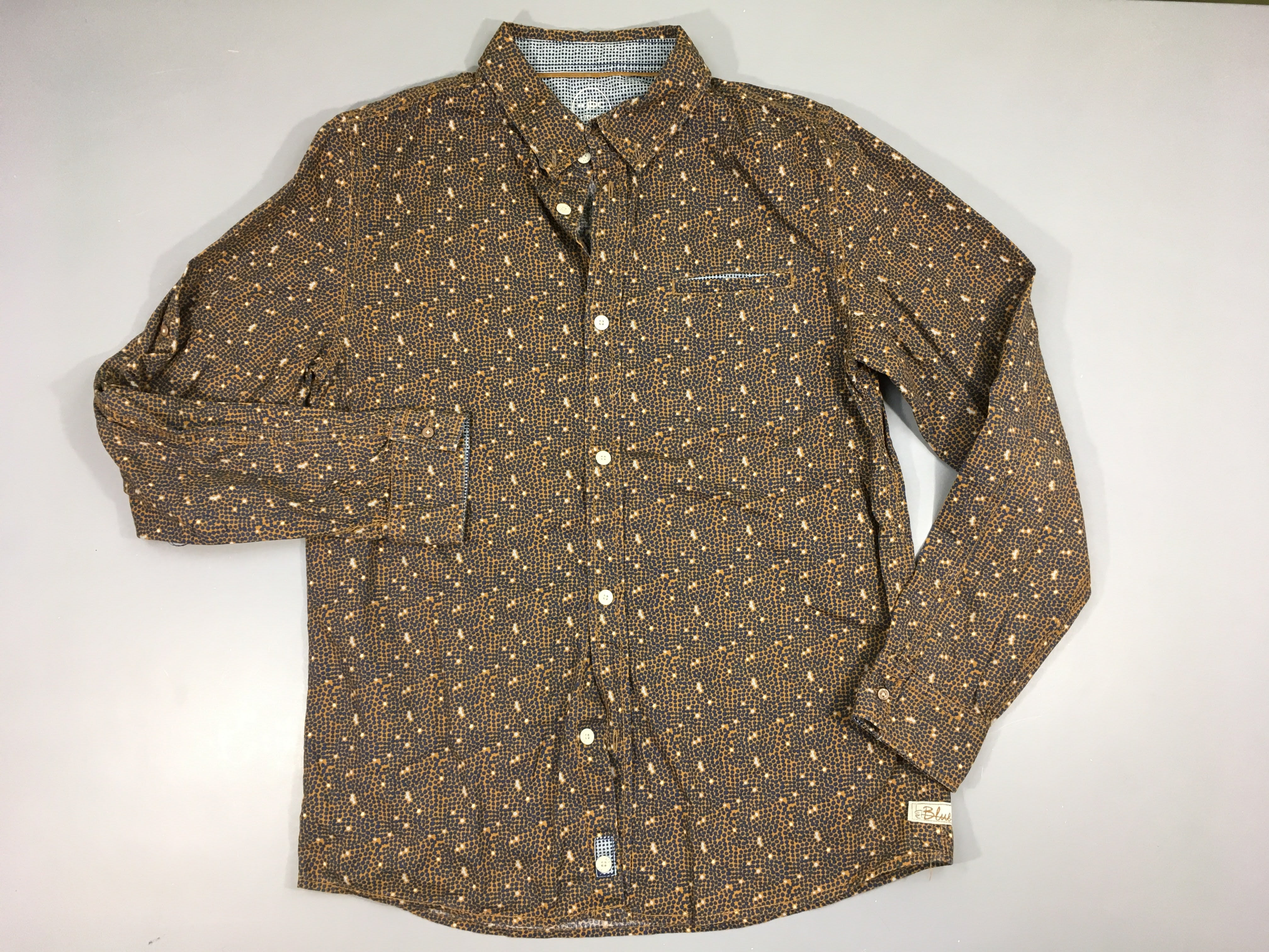Chemise m.l chino ocre pois bleus foncés