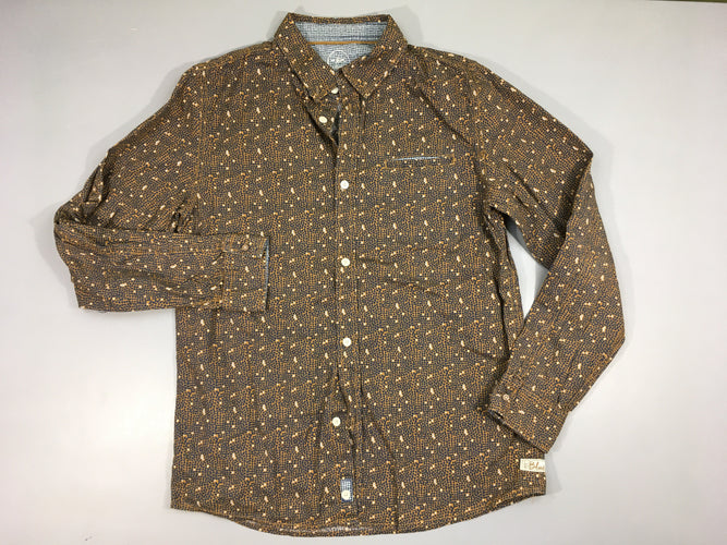 Chemise m.l chino ocre pois bleus foncés, moins cher chez Petit Kiwi