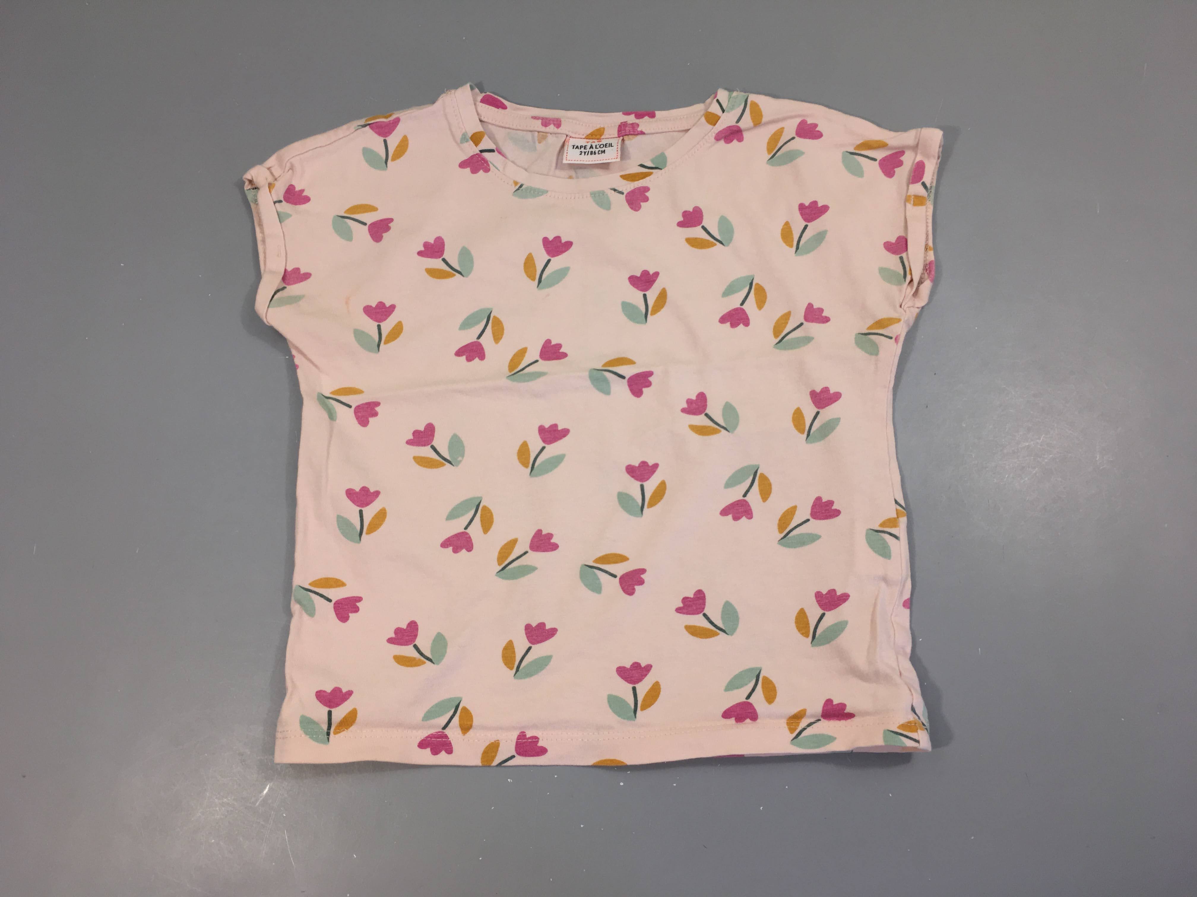 T-shirt m.c rose flammé fleurs
