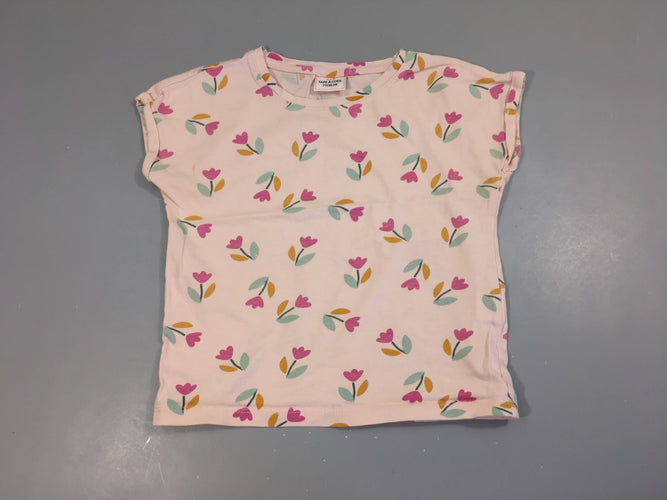 T-shirt m.c rose flammé fleurs, moins cher chez Petit Kiwi