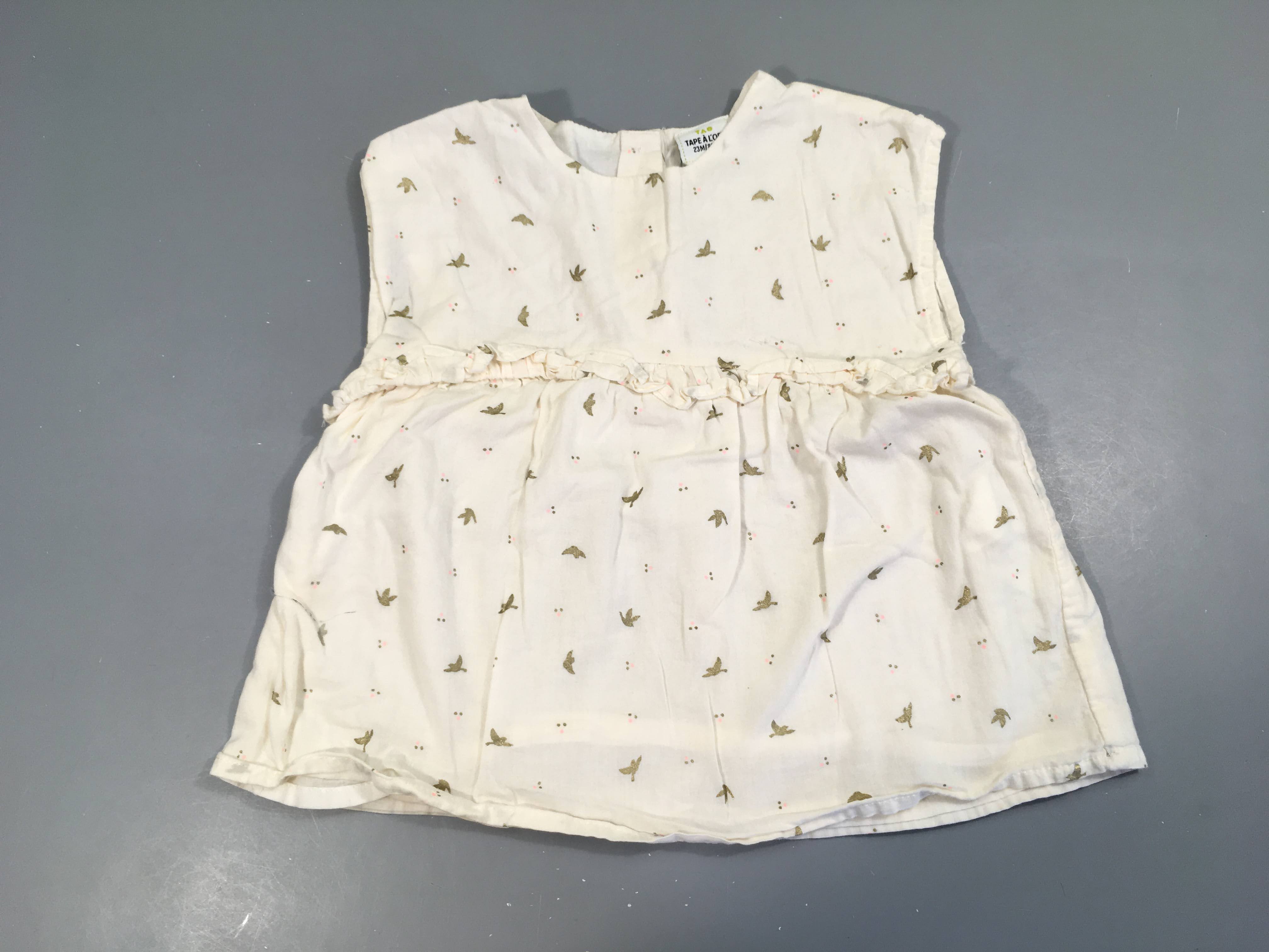 Blouse m.c écru oiseaux dorés