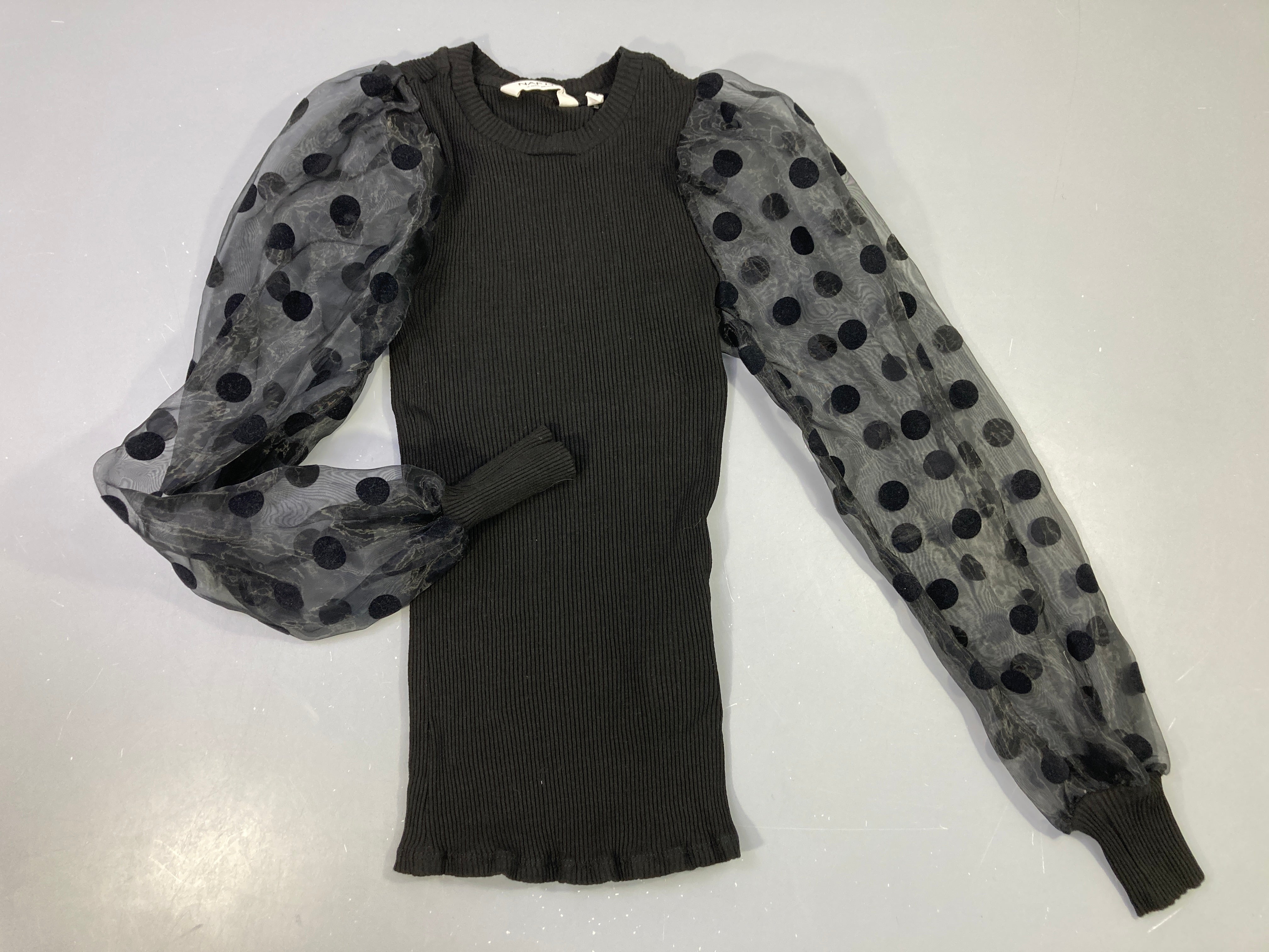 Blouse noir côtelé Manches voile pois