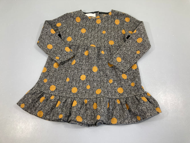 Robe m.l grise chevrons pois, légèrement boulochée, moins cher chez Petit Kiwi