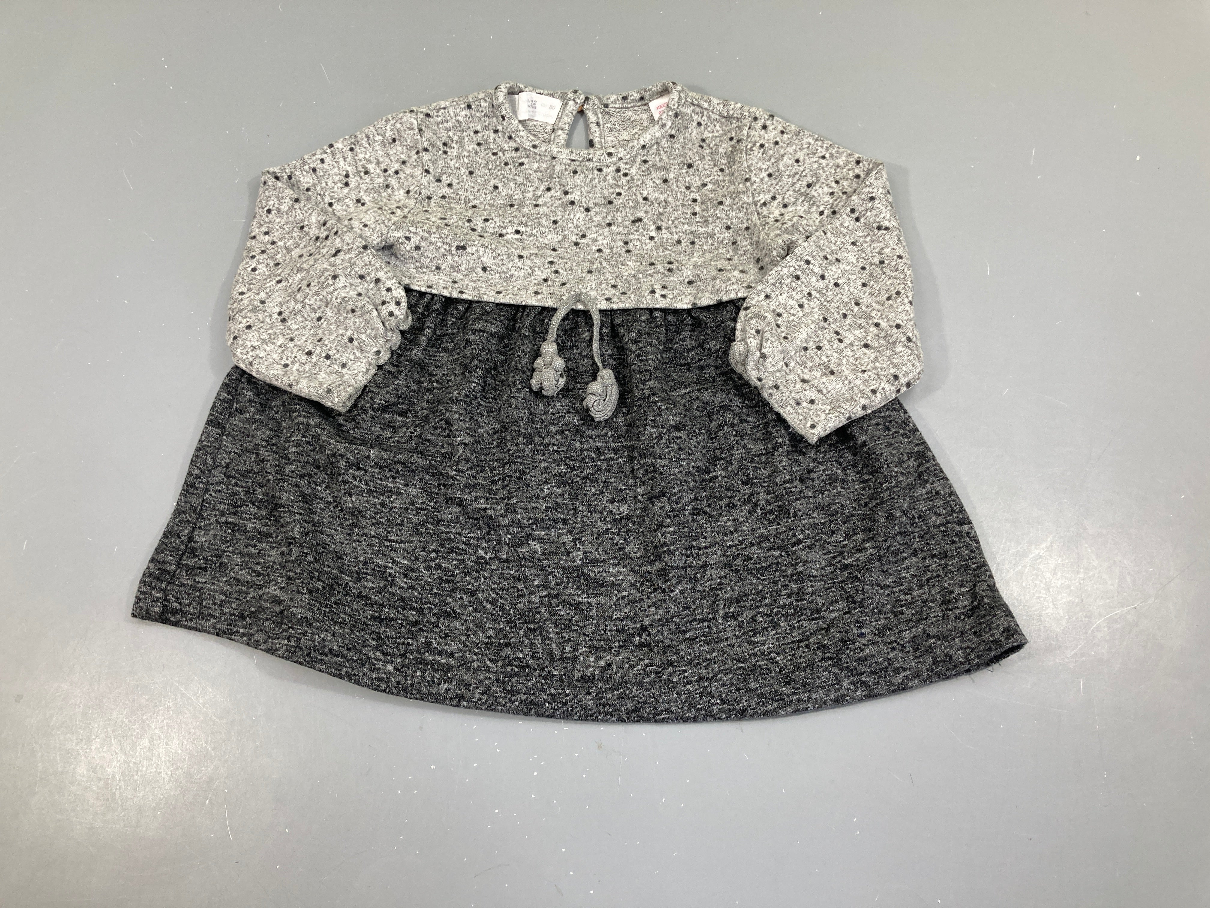 Robe m.l grise pois cordon