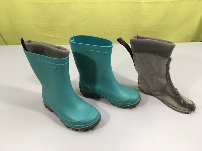 Bottes de pluie turquoise avec doublures chaudes amovibles Solognac, 27-28, moins cher chez Petit Kiwi