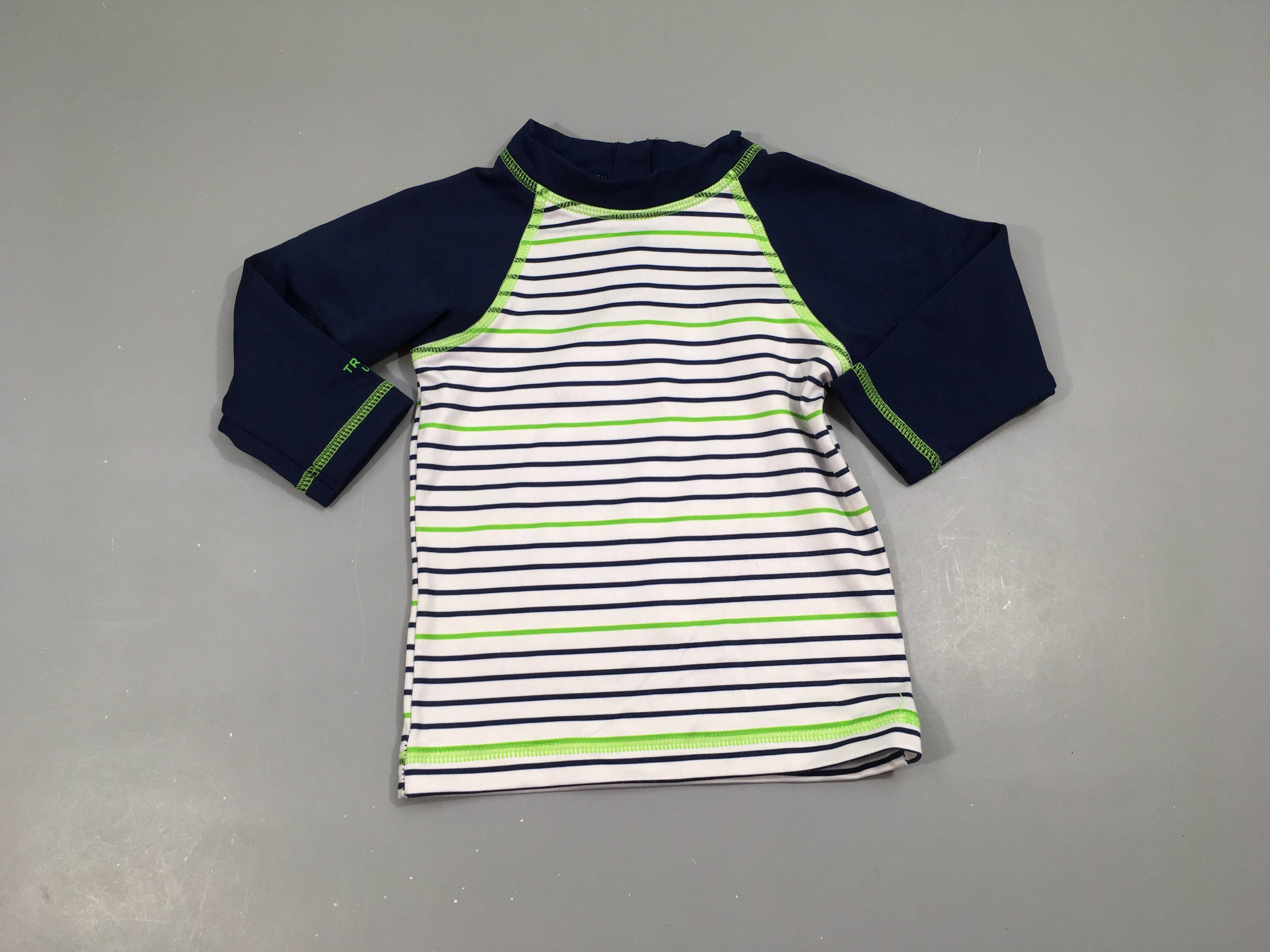 T-shirt m.l anti-uv bleu marine rayé blanc, UPF150+, Tribord