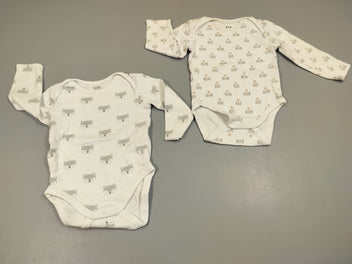 Lot de 2 bodies ml blanc 1 têtes de renards/ 1 