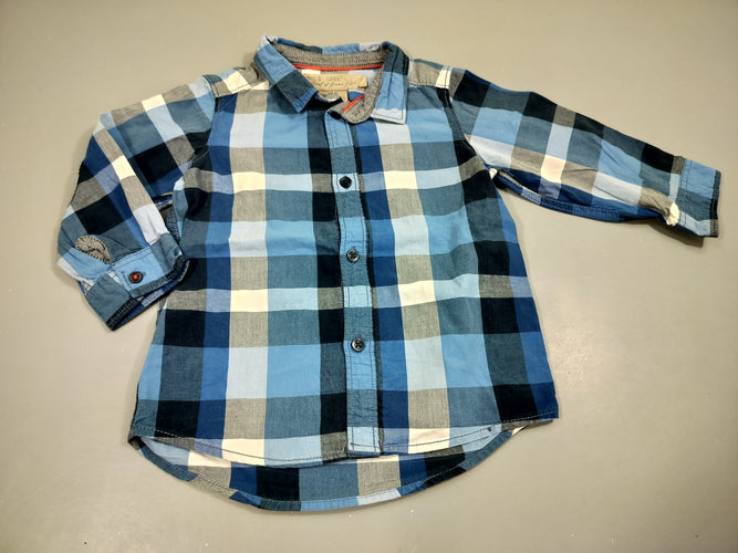 Chemise m.l à carreaux bleu marine, bleu, blanc ,gris 100% coton, moins cher chez Petit Kiwi
