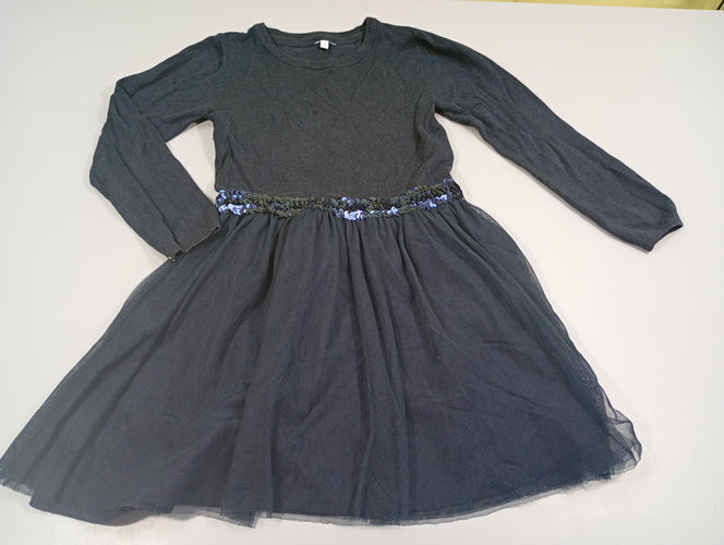 Robe m.l bleu marine sequins à la taille, dessous en tulle, légèrement boulochée, moins cher chez Petit Kiwi