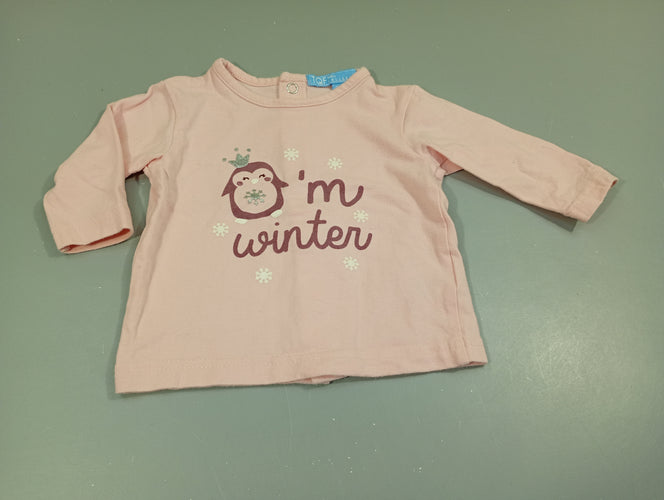 T-shirt m.l rose clair pingouin "'m winter", fermeture par pressions à l'arrière, moins cher chez Petit Kiwi