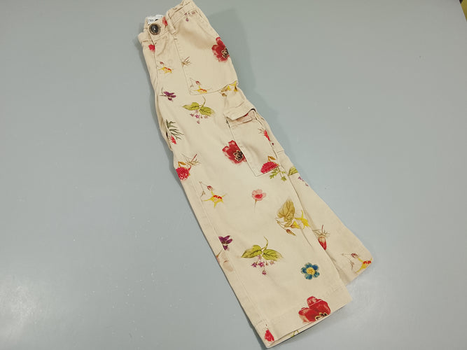 Pantalon cargo beige à fleurs, moins cher chez Petit Kiwi