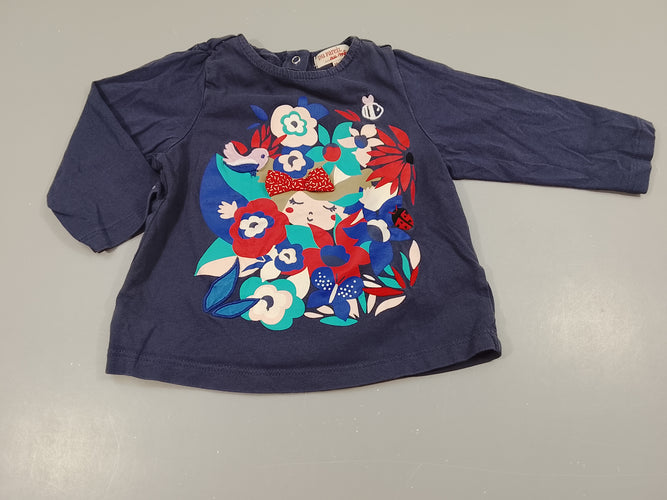 T-shirt m.l bleu fillette dans les fleurs, moins cher chez Petit Kiwi
