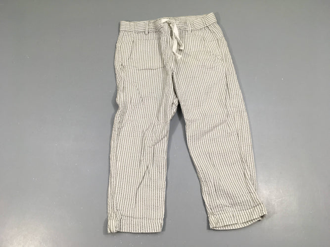 Pantalon léger blanc ligné gris, moins cher chez Petit Kiwi