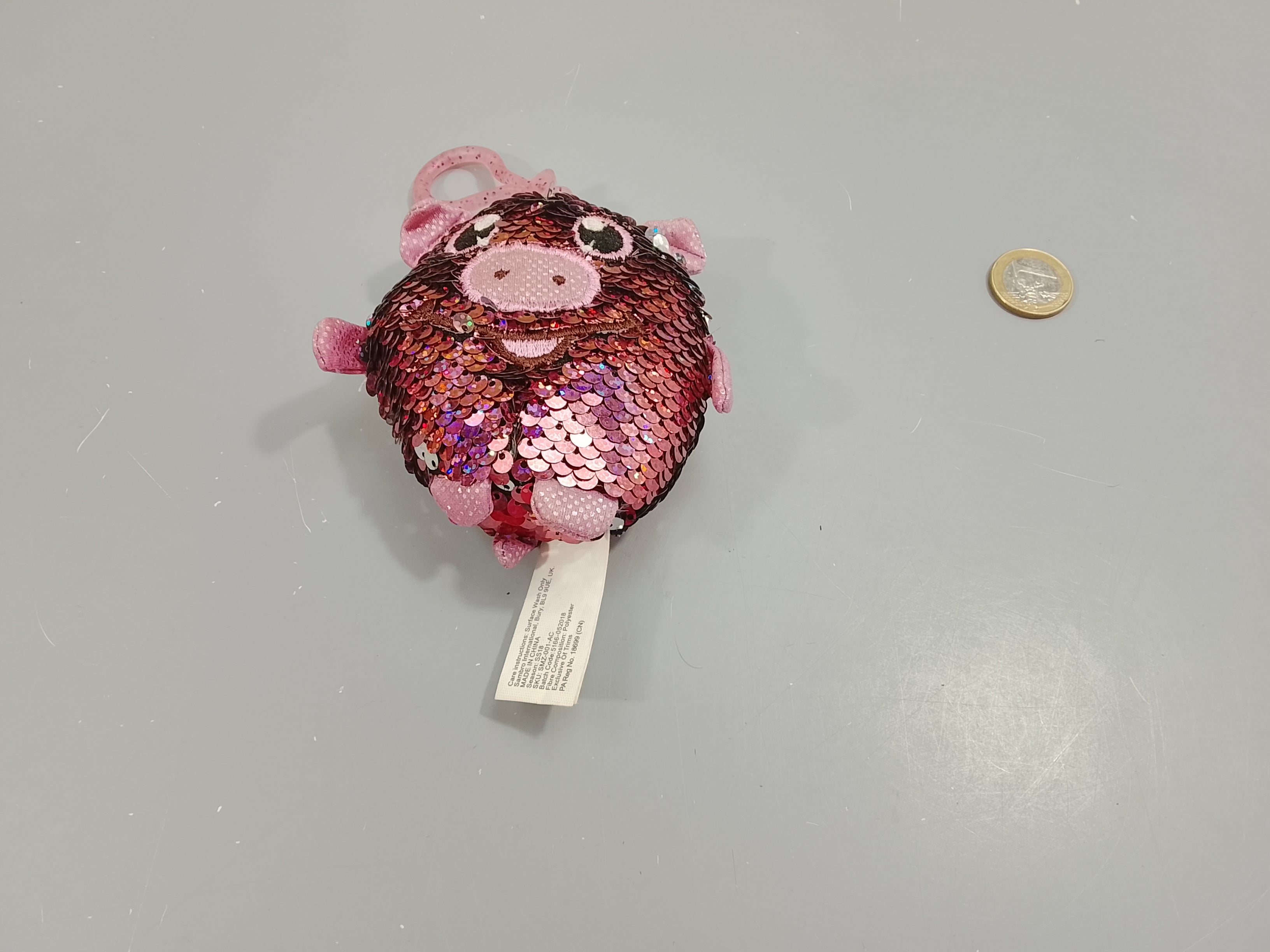 Peluche porte-clé cochon en sequins réversibles