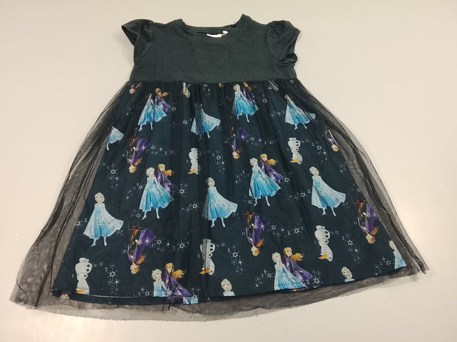 Robe m.c bleu marine , dessous tulle, imprimés  Reine des Neiges, moins cher chez Petit Kiwi