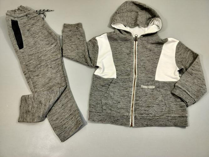 Ensemble Sweat zippé à capuche gris flammé et blanc + Pantalon de jogging  assorti, moins cher chez Petit Kiwi