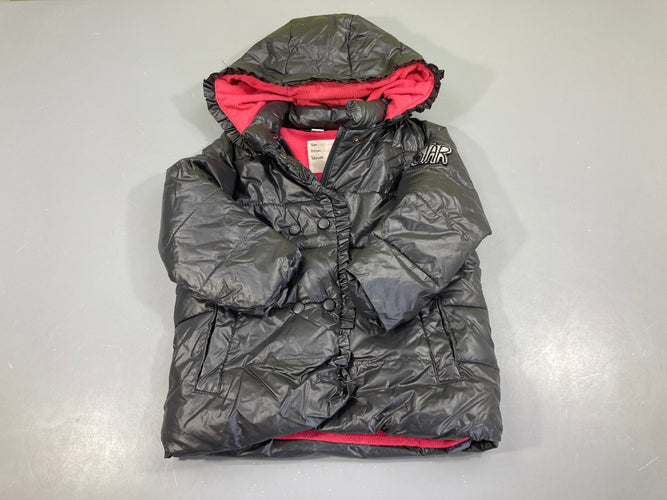 Doudoune zippée gris foncé à capuche froufrous, doublé polar, moins cher chez Petit Kiwi