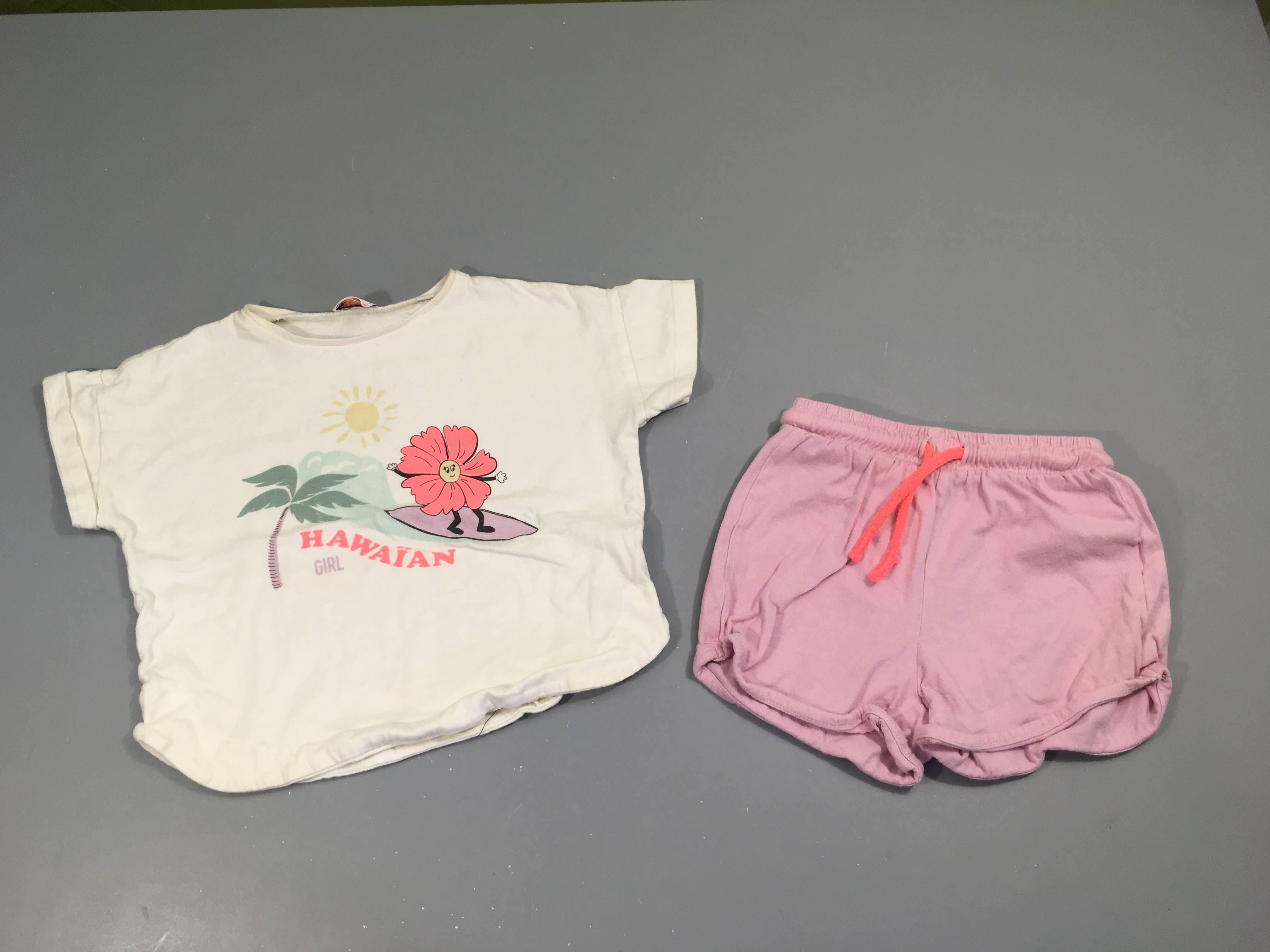 Pyjashort 2pcs jersey blanc Hawaian, col jauni